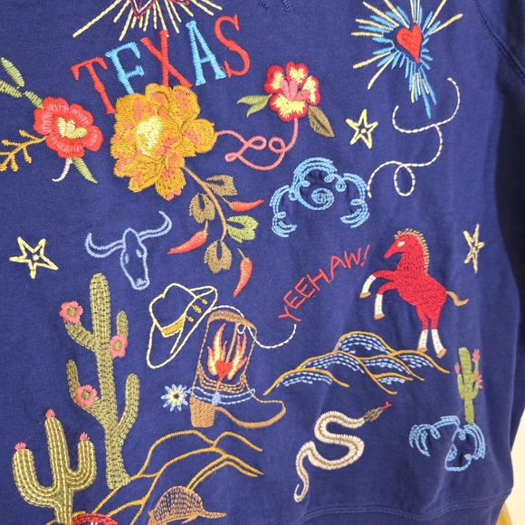 Johnny Was Texas Raglan NWT Navy Sweater Embroidery M Sweatshirt - Picture 4 of 14